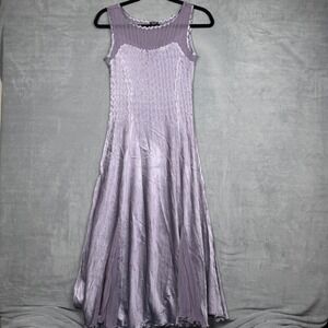 KOMAROV Dress Purple Textured Sheer Neckline Sleeveless Midi Size S